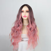 Ombre Pink Glueless Small Front Lace Long Deep Wave Wig